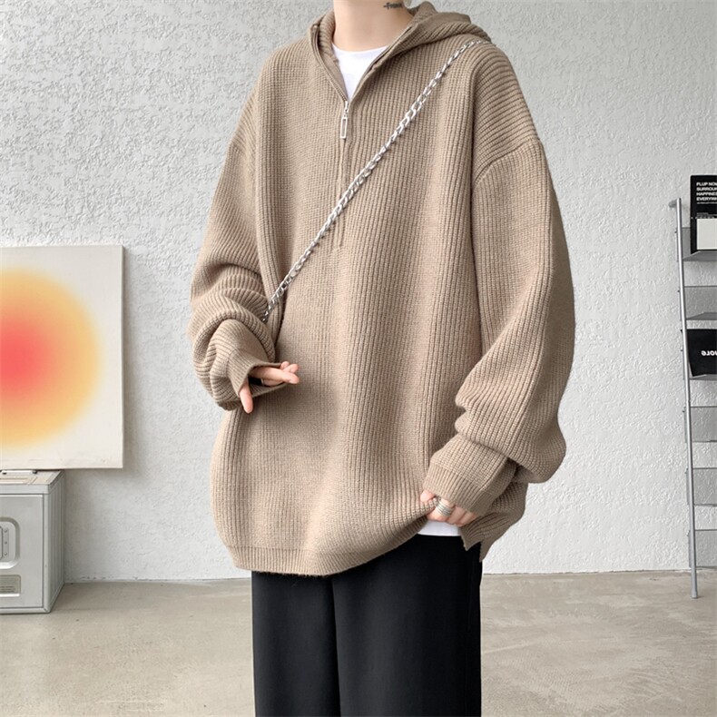 8XL-M毛衣男特大码宽松潮牌慵懒风痞帅连帽套头针织衫MY1509/P75图片