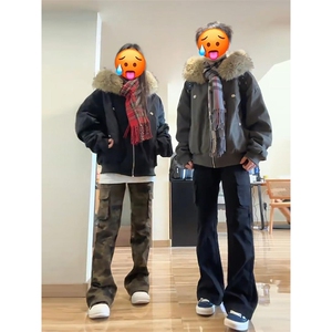 现货重磅boxy短款棉衣座山雕大毛毛领男女棉服水洗工装厚外套图片