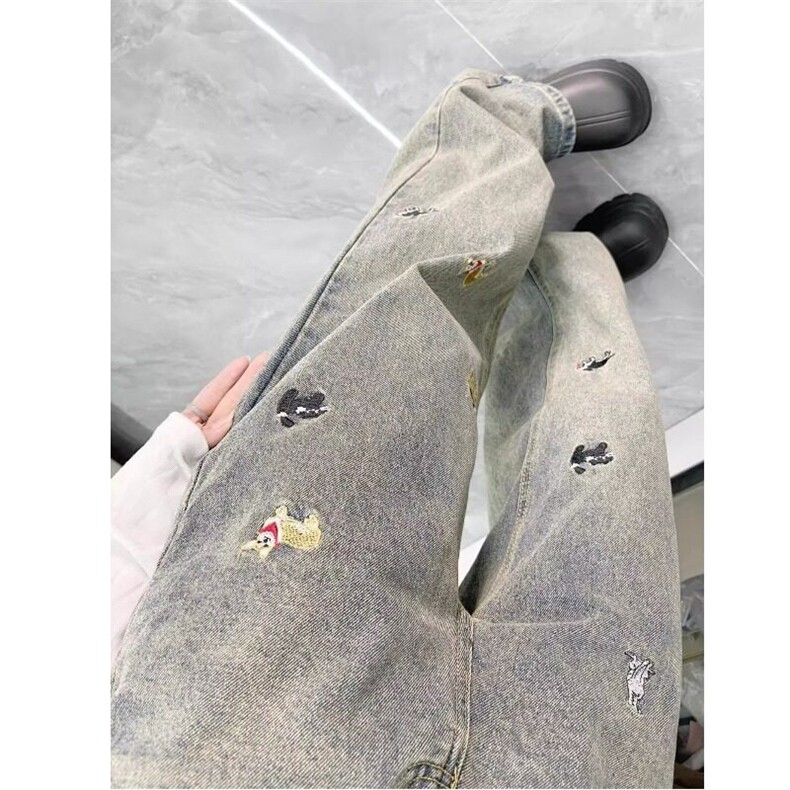 潮气质慵懒高街腊肠狗刺绣牛仔裤男时尚女牛仔裤网图NZK0052-p55，女装牛仔裤，星座302B-2