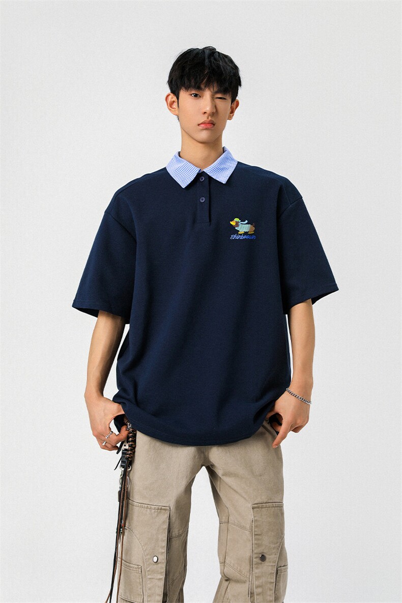 腊肠狗假两件格子领POLO衫衬衫领大码M-5XL短袖T恤男78015P48控78,男装T恤,星座226-1