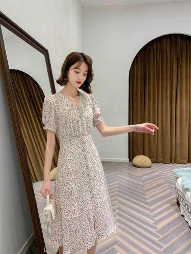 夏季新款修身碎花连衣裙，女装连衣裙，荷塘月色