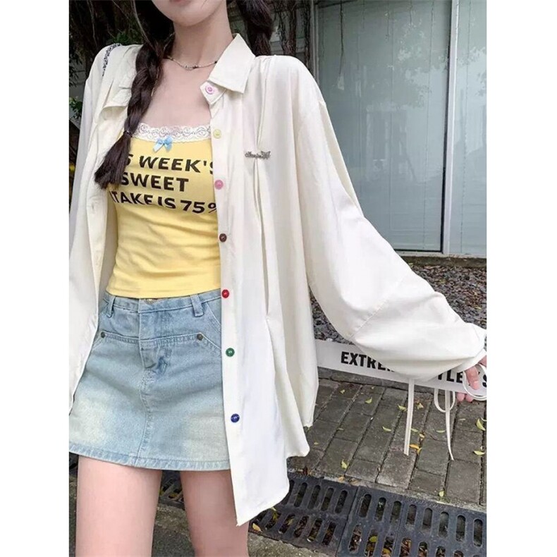 TC600-P45高街hiphop抽绳长袖衬衫女宽松法式设计感百搭上衣潮,女装衬衫,星座617A-2