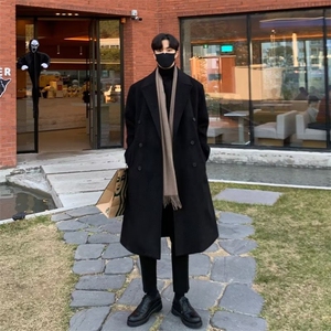 男士毛呢大衣男长款过膝韩版双排扣风衣冬季英伦风外套C7777-P90图片
