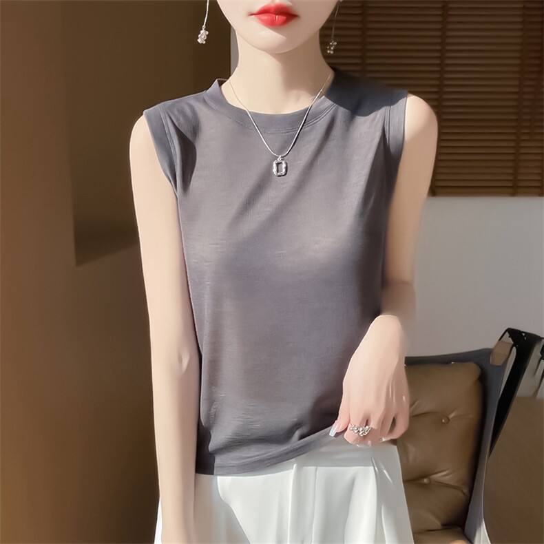 女士圆领无袖单件百搭宽松打底背心,针织衫/毛衣,绒宛羊绒