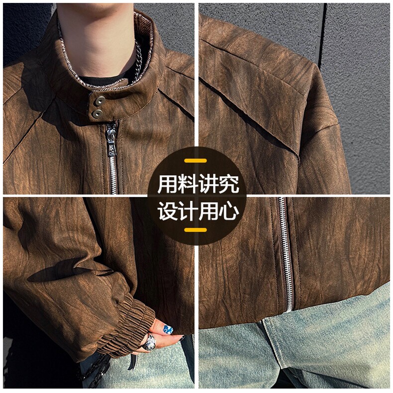 立领皮衣男飞行员皮夹克机车风大码外套JK2122-P80大码元,男装夹克,星座210-1