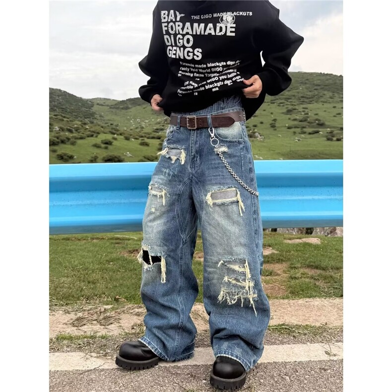 痞帅大破洞补丁牛仔裤男潮牌高街乞丐裤1001-1-B226-P62,男装牛仔裤,星座1001-1