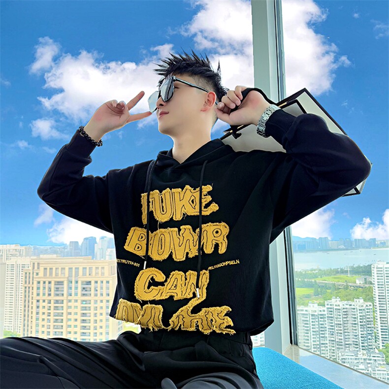 AW223/P88控118秋季社会小伙连帽贴布拼接设计感打底卫衣男红首,男装T恤,星座305B-1