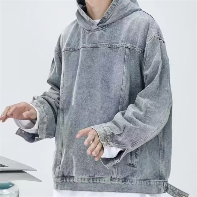 JK8605-P56美式复古潮牌做日水洗牛仔连帽外套男女高街情侣夹克,男装工装外套,电商B323A