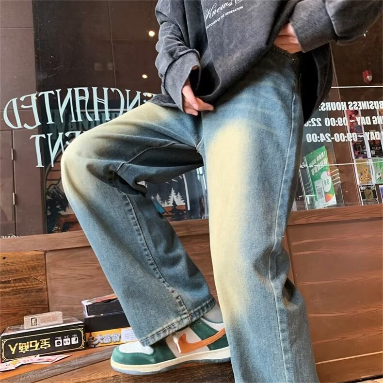 中腰直脚长裤牛仔裤简约男拉链潮水洗春季宽松直筒日系CT302P40,男装牛仔裤,星座1116-2