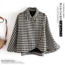 2024秋冬季收腰显瘦格子千鸟格毛呢斗篷宽松舒适版型时尚风衣，女装毛呢外套，雅静靓衣