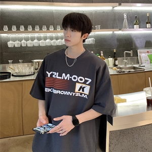 港风条纹印花设计短袖T恤男DT77779P18块特价控38：供抖音视频图片