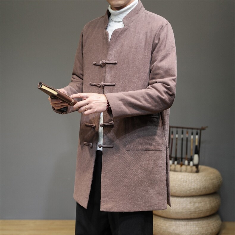 20258^纯色风衣男中长款披风潮牌棉衣复古唐装中式盘扣棉服外套男,男装风衣,钱塘777(原3023)