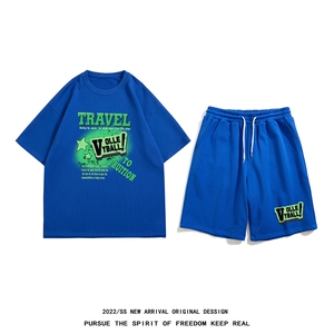 白底2 3新款夏季时尚印花短袖+垂感宽松潮流短裤套装TZ62P50控68图片