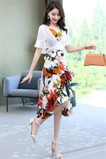 2023年夏季新款时尚气质雪纺大花两件套连衣裙，女装连衣裙，鑫鑫美