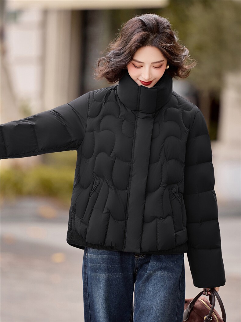 现货新款主推时尚潮流90绒羽绒服休闲冬季立领纯色女外套遮肉,女装羽绒服,璐依舞