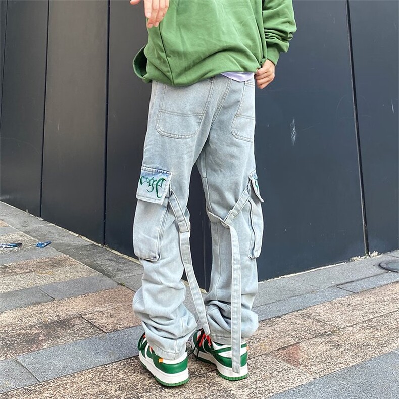 高街直筒宽松美式hiphop裤子复古水洗浅色vibe风牛仔裤K3792-P55,男装牛仔裤,星座512-3