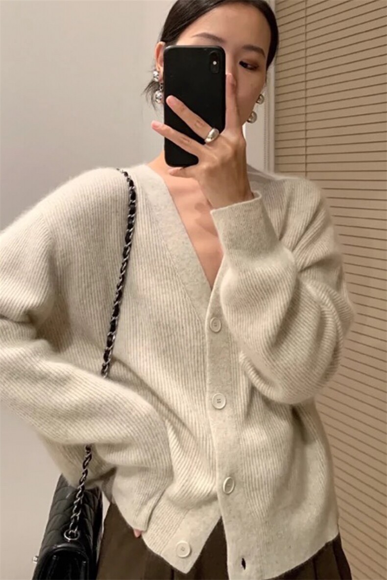 女士羊毛开衫V领纯色羊毛柔软保暖,女装羊毛衫,泰沅羊绒