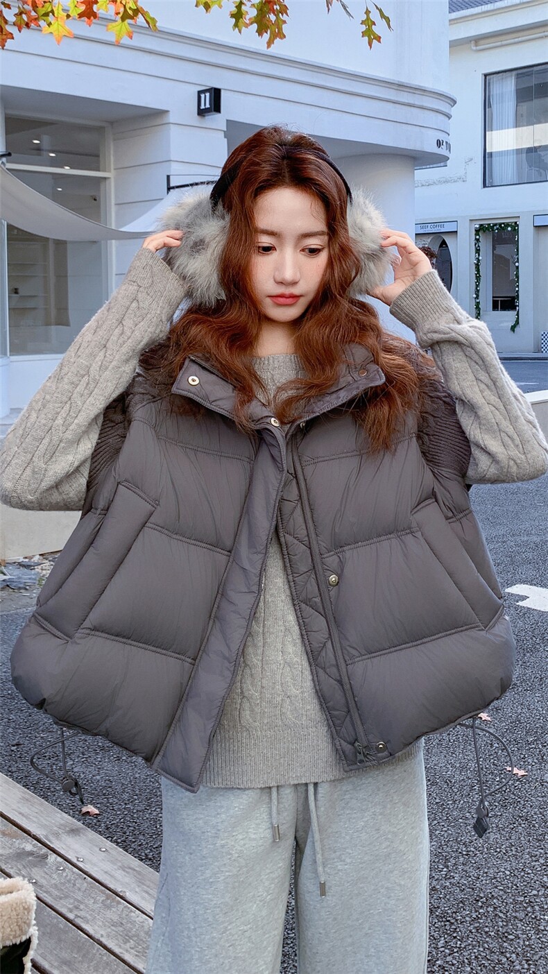 新款大货已出！拼接毛线半袖羽绒服90白鸭绒P285K399,女装羽绒服,2C295