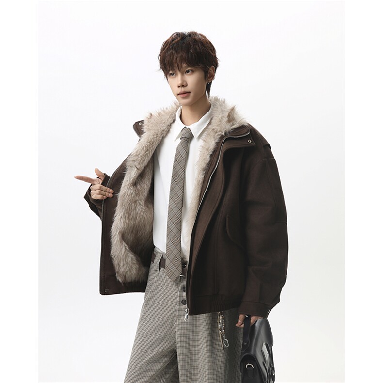 【全毛内里座山雕】立领保暖棉服男加厚加厚皮夹克棉衣-26635P138,男装夹克,电商B289