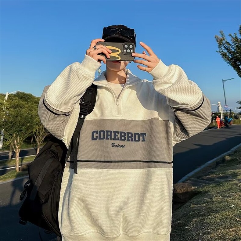 美式高街卫衣立领半拉链polo衫宽松校园风上衣长袖翻领TP23-P35,男装卫衣,星座1109-3