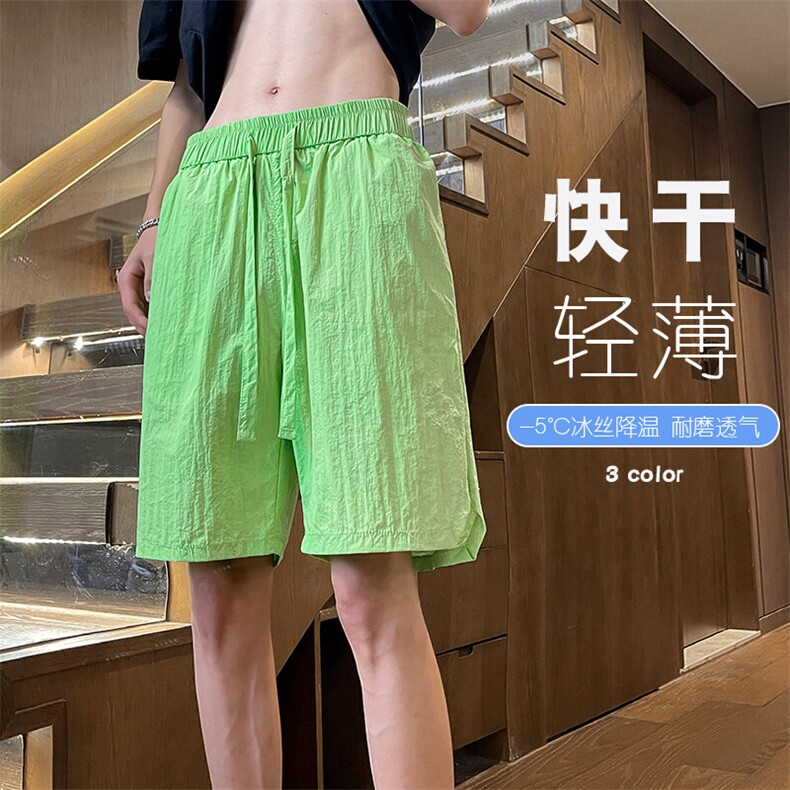 透气冰丝短裤男夏季五分裤美式潮牌多巴胺穿搭凉感纯色速干沙滩裤,男装牛仔裤,电商A001