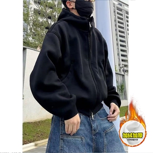 480G重磅加绒硬挺boxy 男女秋冬美式高街防风高领卫衣开衫厚外套图片