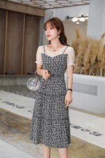 夏装新款拼接小清新碎花短袖连衣裙，女装连衣裙，梦中秋月