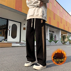 冬季加绒加厚欧棉绒抗起球超细条休闲裤男美式高街拖地裤869-P65，男装卫衣，电商C305A