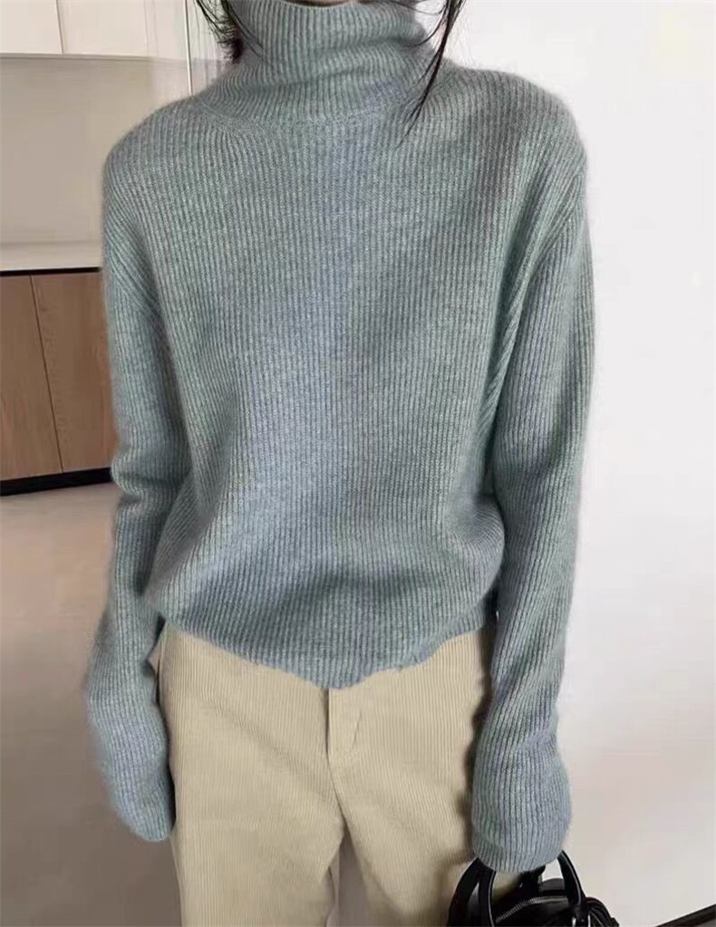 重磅加厚高级感山羊绒衫女高领元宝针宽松慵懒风毛衣针织打底上衣,女装羊毛衫,冀清阳荣