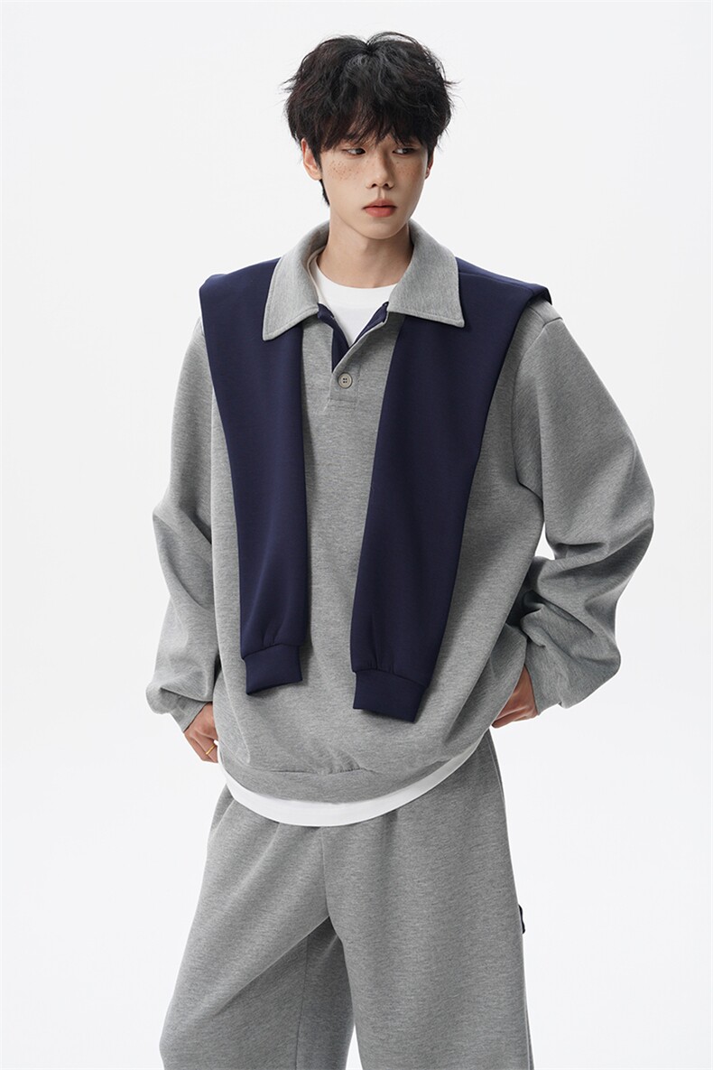 5XL-M潮流高级感披肩撞色拼接翻领百搭卫衣宽松弯刀长裤TZ113P118,男装休闲套装,电商D206-1