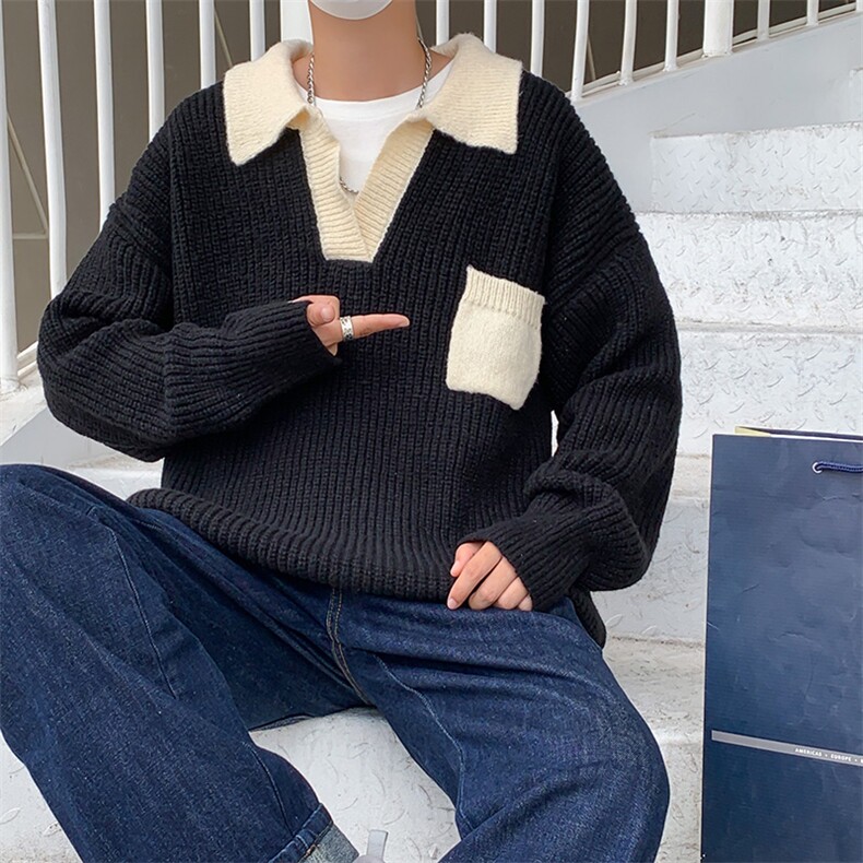 毛衣服男口袋翻领网红ins针织衫潮流宽松毛线编织外MY32-P48,男装针织衫/毛衣,星座308B-1