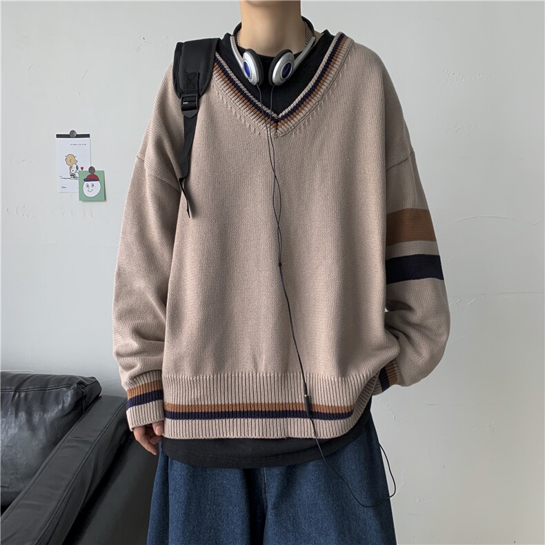 秋冬港风加厚针织衫V领长袖毛衣JKDK学院风制服男女情侣 W08/P65图片