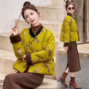 现货！水貂毛冬季新款女装2025年时尚气质优雅印花新中式90%外套图片
