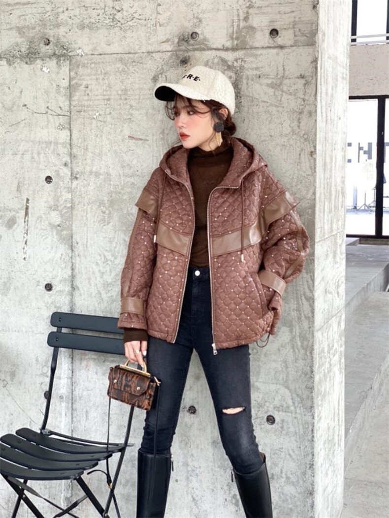 菱形格压薄亮片外套，其它，微迪菲