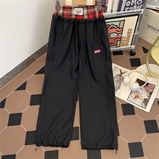 2026年新款港风美式vibe潮牌假两件格子阔腿休闲裤男ZK3791-P43，男装休闲裤，星座313A(原308A-2)
