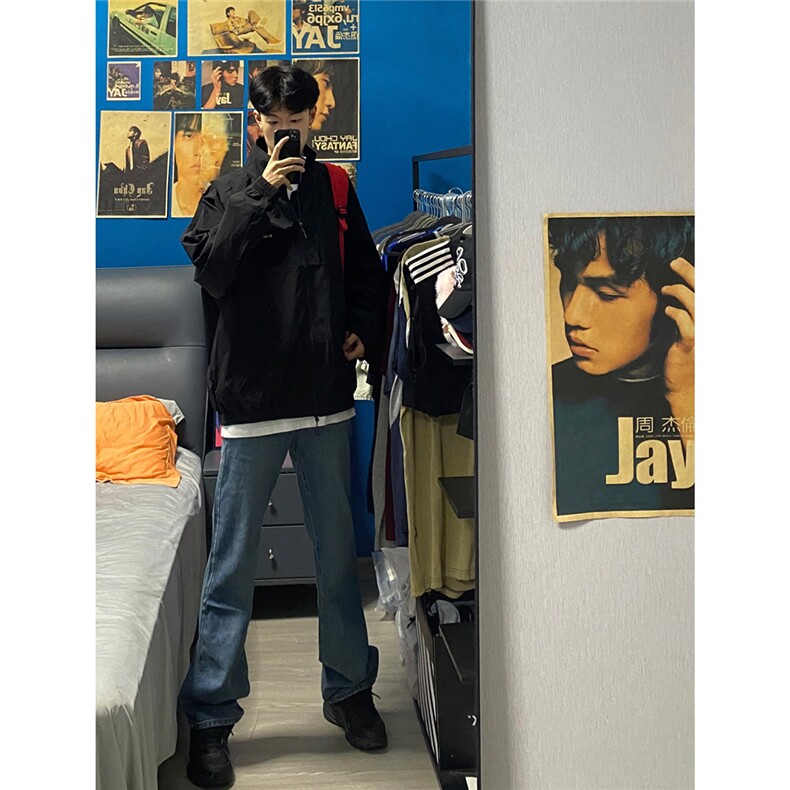复古蓝牛仔裤男痞帅宽松直筒阔腿cleanfit裤子A080-9601-P40控68,男装牛仔裤,电商A080