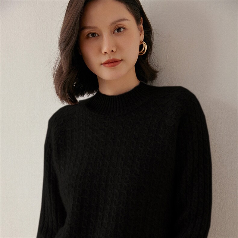 2025年秋季新款女士拉链条纹针织半高领上衣时尚休闲通勤百搭,女装羊绒衫,米琪莲羊绒