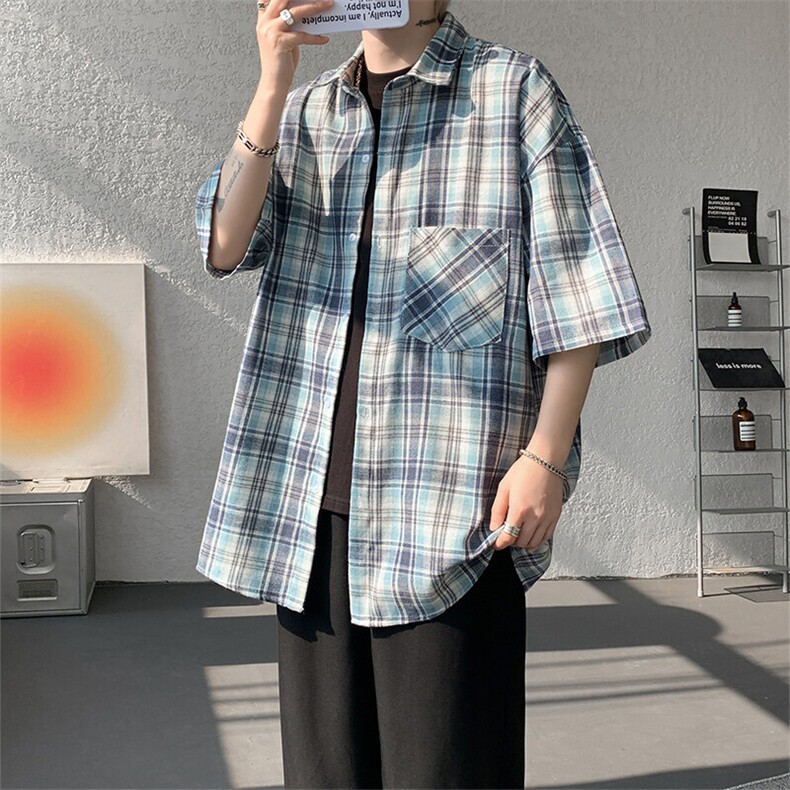 短袖衬衫男夏季新款格子磨毛衬衣DX002-特批26无差价,男装T恤,星座214-3