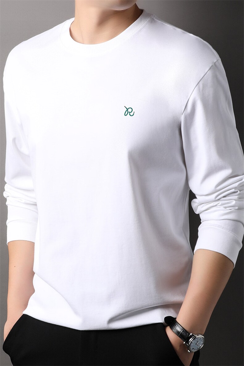 F83060主推款重磅260克纯棉针织圆领长袖T恤刺绣LOGO微阔版型,男装T恤,钱塘207-1