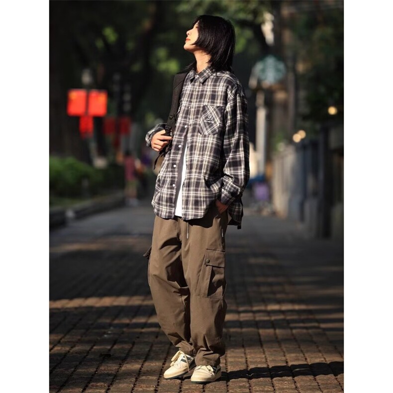 1506-1/C30531/P43春秋季衬衫长袖格子衬衫气质宽松格子衬衫日常,男装衬衫,星座1506-1