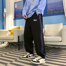 2024春新款数据款侧边撞色印花宽松束脚休闲运动裤KZ08-P50控69，男装休闲裤，星座914-3