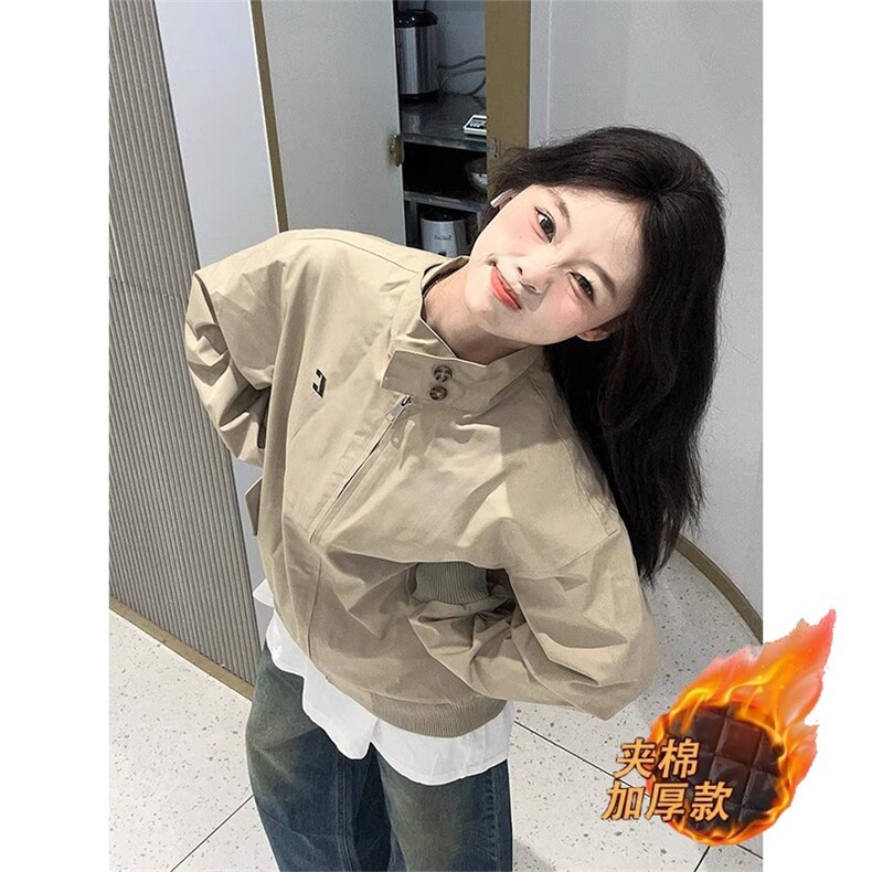 800-P63 立领夹克初春外套女2025新款宽松休闲美式复古潮牌情侣图片