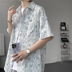 潮牌薄款垂感印花港风短袖衬衫短裤套装 9035-P68图片