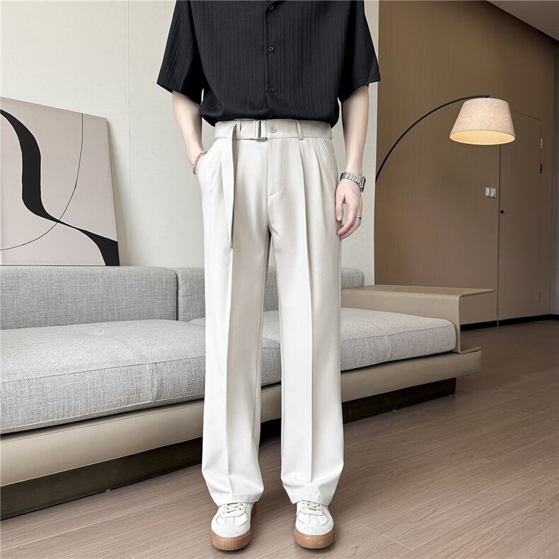 宽松小西裤男士帅气潮流小直筒休闲西装长裤1044P42，男装西服套装，星座410-2