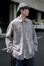 秋装新款麂皮绒夹克外套男休闲鹿皮工装上衣宽松潮A071-201-P70，男装夹克，电商A071