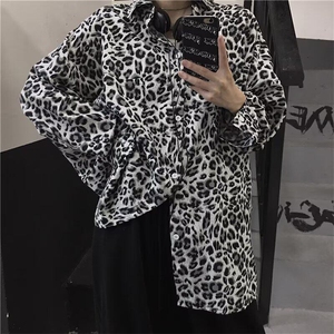 潮流ins街头潮牌炸街暗黑系豹纹衬衫男女宽松长袖网红很仙花衬衣图片