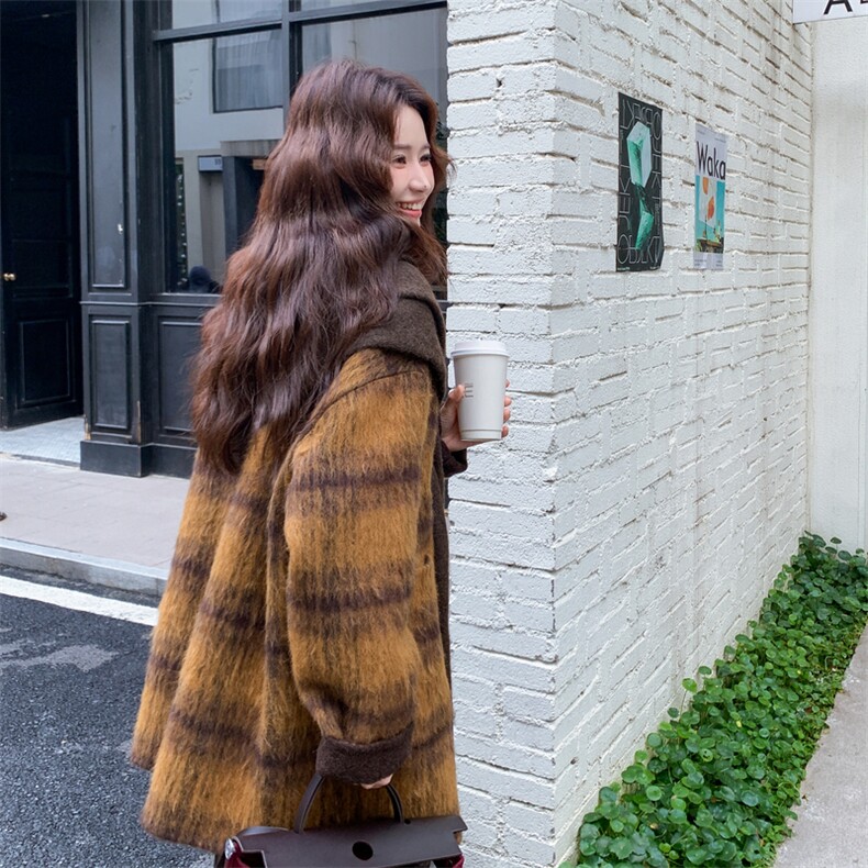 新款2B114-2150P370-K549双面羊绒大衣配围巾,女装毛呢外套,2B114