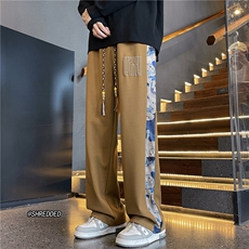 初秋菠萝格面料潮小熊印花拼接宽松休闲裤B315-K23395-p45控58，男装休闲裤，电商B315