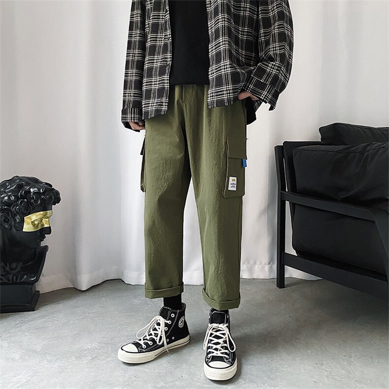 加绒2021港风九分裤男潮流宽松运动休闲工装裤5106-P30加绒批35，男装休闲裤，星座718-1