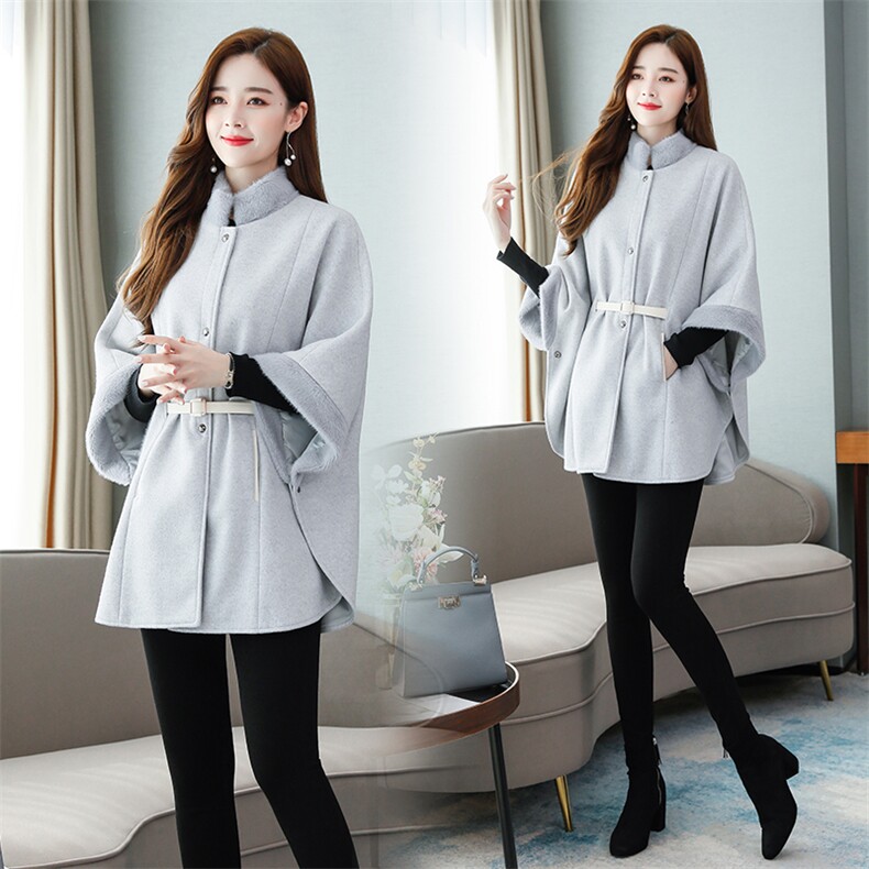 时尚女装秋冬季新款毛呢外套宽松显瘦斗篷式设计优雅气质短款大衣，女装毛呢外套，芷墨服饰
